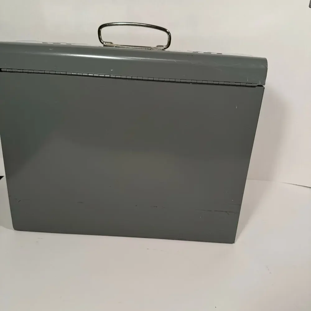 Vintage Metal File Box Gray 12.5” x 4.5” x 8.5”